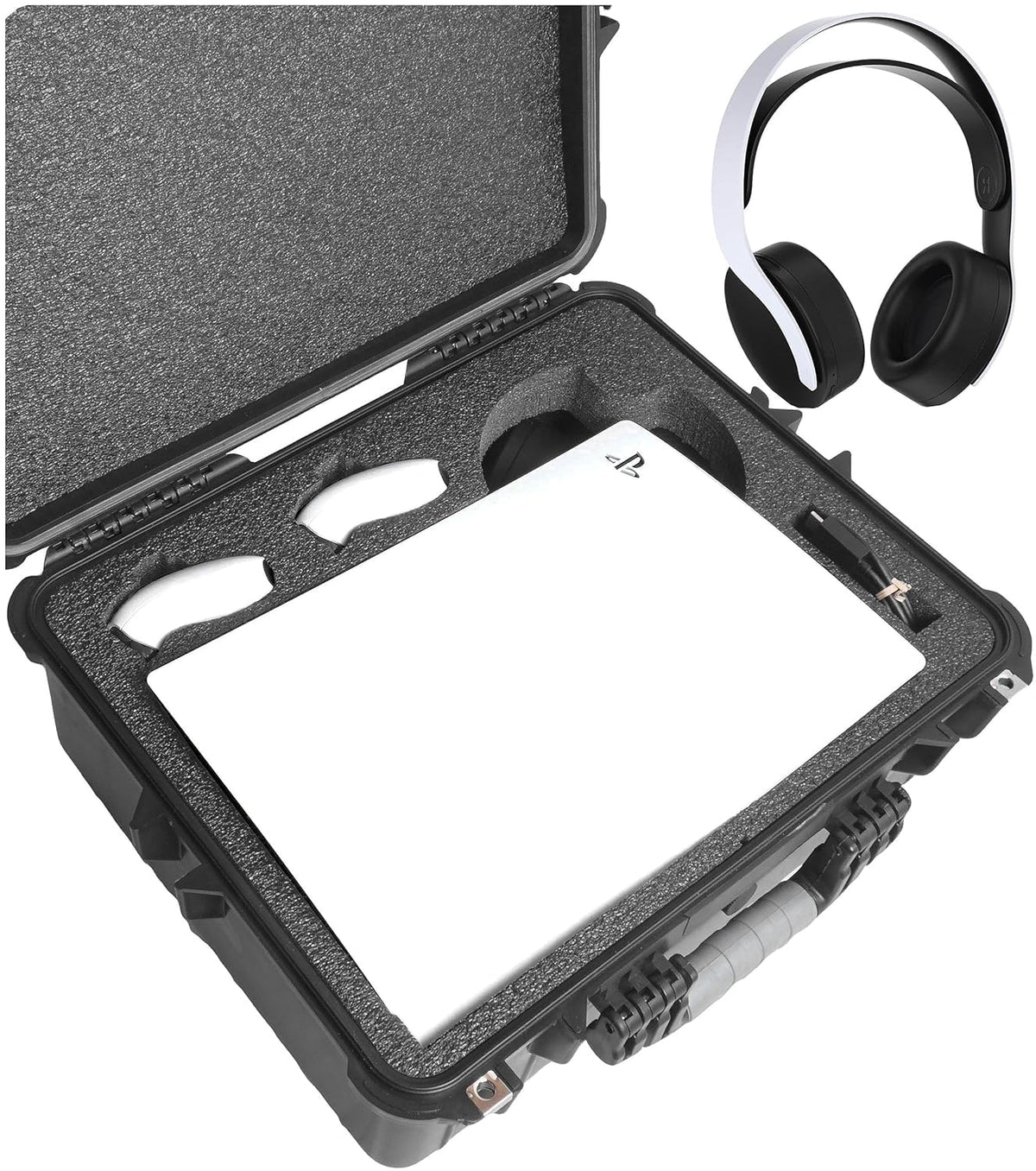 Case Club Carrying Case fits PS5 (Gen 1 Disc or Digital) with Headset Storage - Hard Shell Tpartyl Case fits Playstation 5 Console  Headset  Controllers  Games  PS5 Stand  Accessories- Waterproof Case