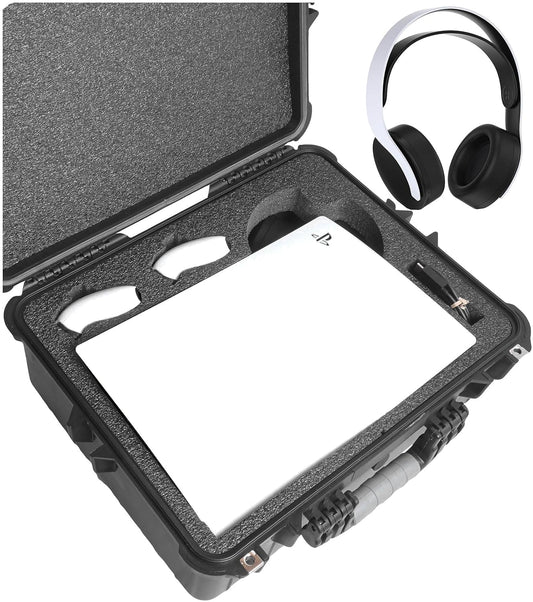 Case Club Carrying Case fits PS5 (Gen 1 Disc or Digital) with Headset Storage - Hard Shell Tpartyl Case fits Playstation 5 Console  Headset  Controllers  Games  PS5 Stand  Accessories- Waterproof Case