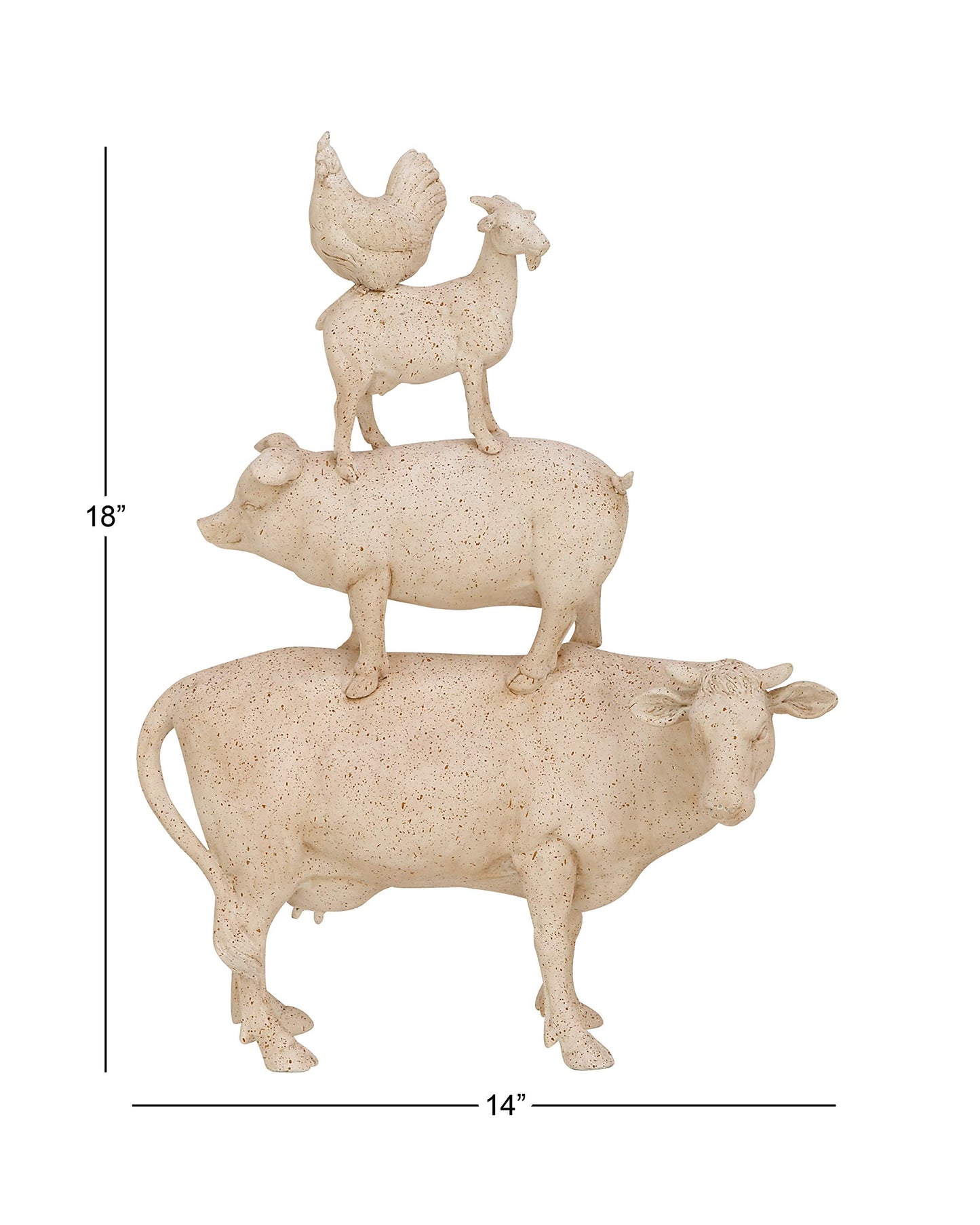 Deco 79 Farm Animals Decorative Sculpture, Cream Polystone Accent Figurine, 14" x 4" x 18", Model 38230