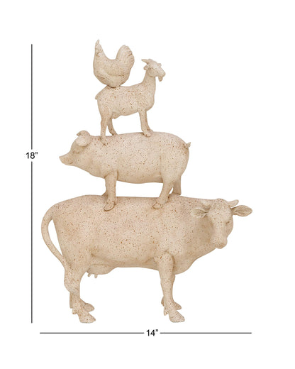 Deco 79 Farm Animals Decorative Sculpture, Cream Polystone Accent Figurine, 14" x 4" x 18", Model 38230