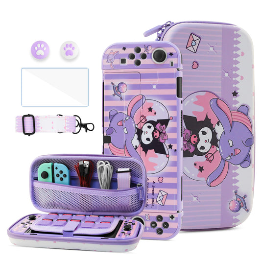 HYPERCASE Cute Switch OLED Carrying Bag Purple Bunny for Console&Accessories  with Switch OLED Dockable Cover PC Hardshell  Screen Protector  Shoulder Strap & 2 Kawaii Thumb Caps