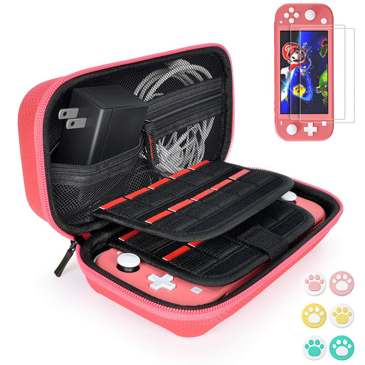 Daydayup Switch Case Compatible with Nintendo Switch Lite with 2 Pack Screen Protector & 6 Pcs Thumb Grip  20 Game Cartridges Hard Shell Travel Carrying Switch Lite Console & Accessories  Red