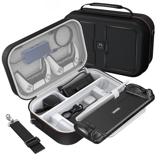 Mooroer Steam Deck Case  2024 Upgrade Steam Deck Carrying Case  Large Capacity Storage  Built-in AC Adapter Charger Storage  Black