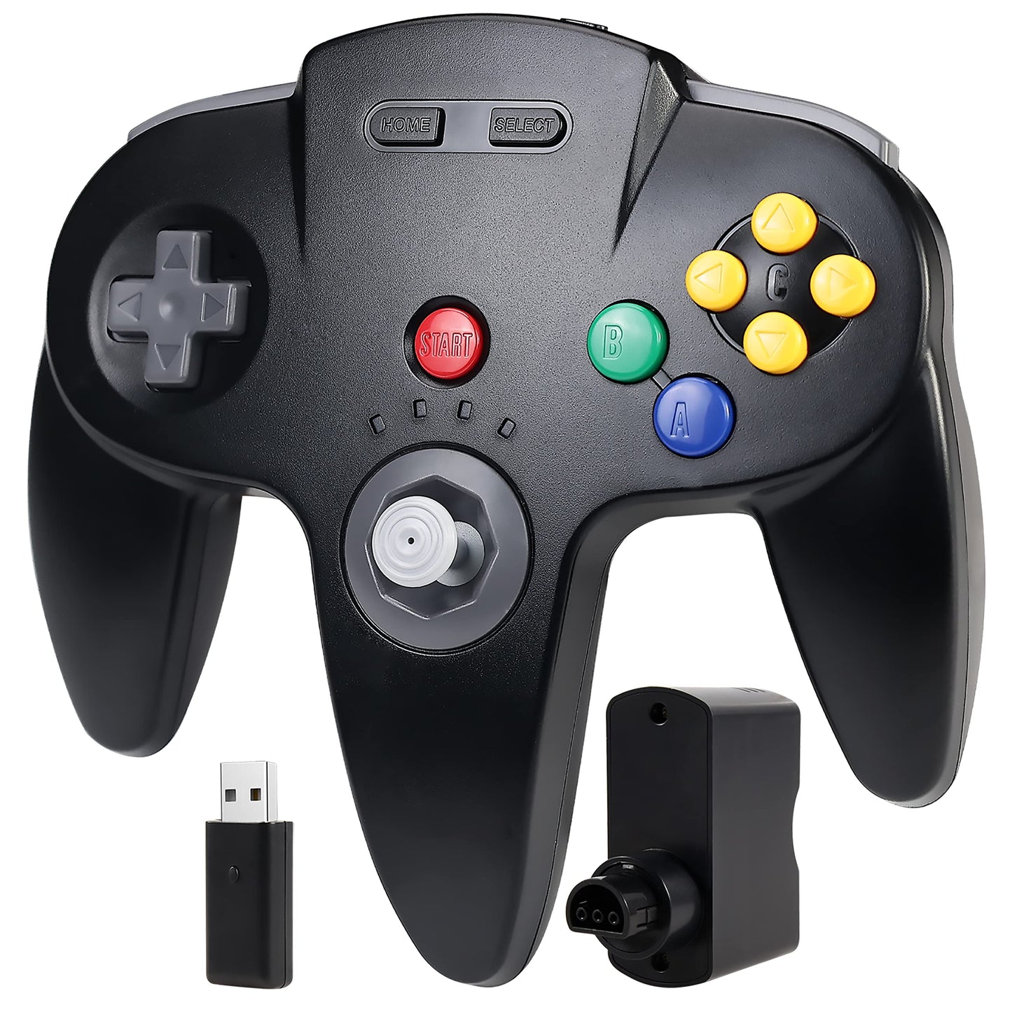 2.4 GHz Wireless N64 Switch Online Controller  USB Receiver & N64 Receiver  Compatible with Windows PC Laptop iOS Mac Raspberry Pi  N64 / Switch Online/NSO - (Plug and Play) (Rechargeable) Black