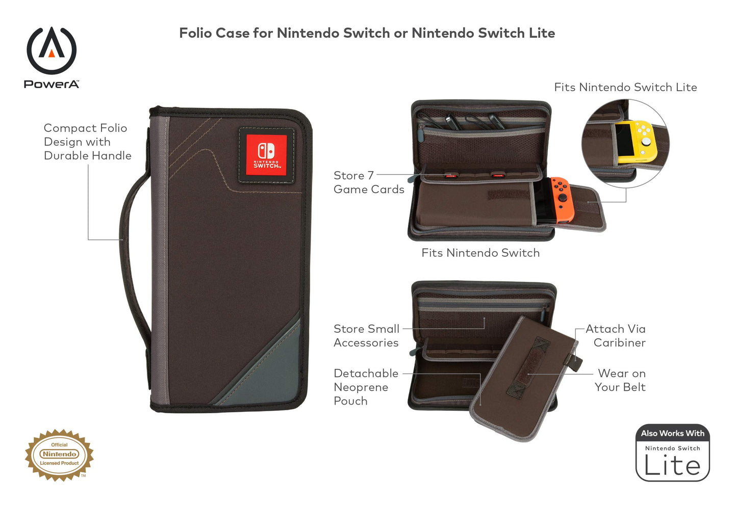 PowerA Folio Case for Nintendo Switch & Lite - Black Neoprene Carrying & Storage Case