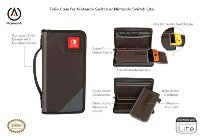 PowerA Folio Case for Nintendo Switch & Lite - Black Neoprene Carrying & Storage Case