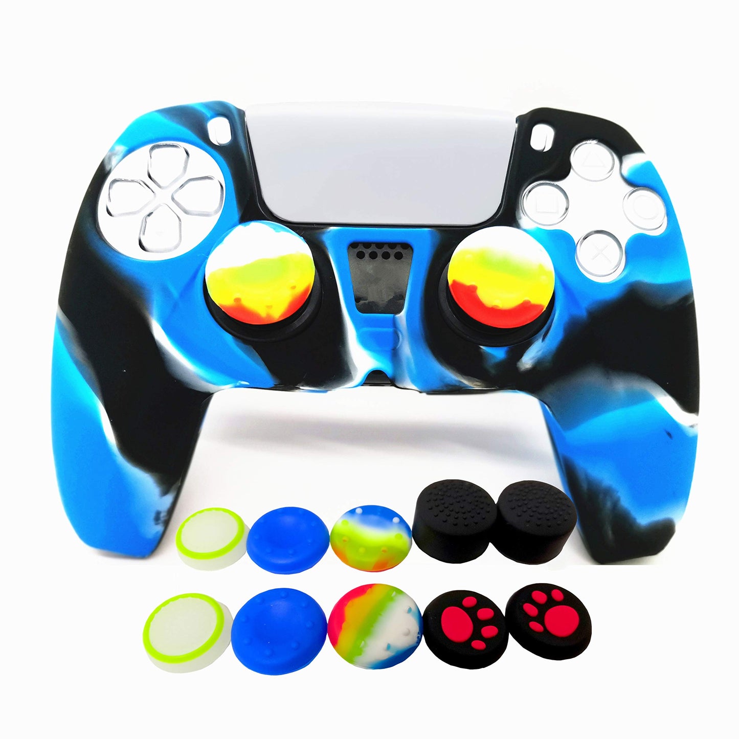 Skin for PS5 Controller Grips, Silicone Case Cover for PlayStation 5 Anti-Slip Protector with 10pcs Thumb Joysticks Caps (Royal 