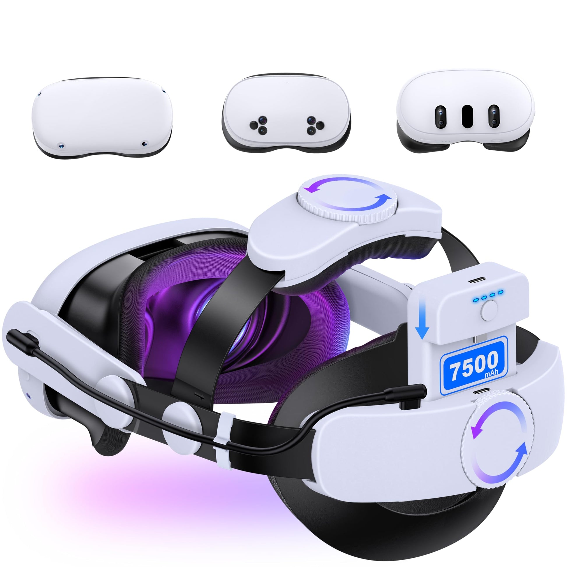 KawayeReal Head Strap for Meta Quest 3/3S/2  Adjustable Elite Strap with 7500mAh Detachable & Hot-Swappable Battery  Enhanced Support & Comfort  VR Headset Strap for Oculus  Extends 3-4H Playtime