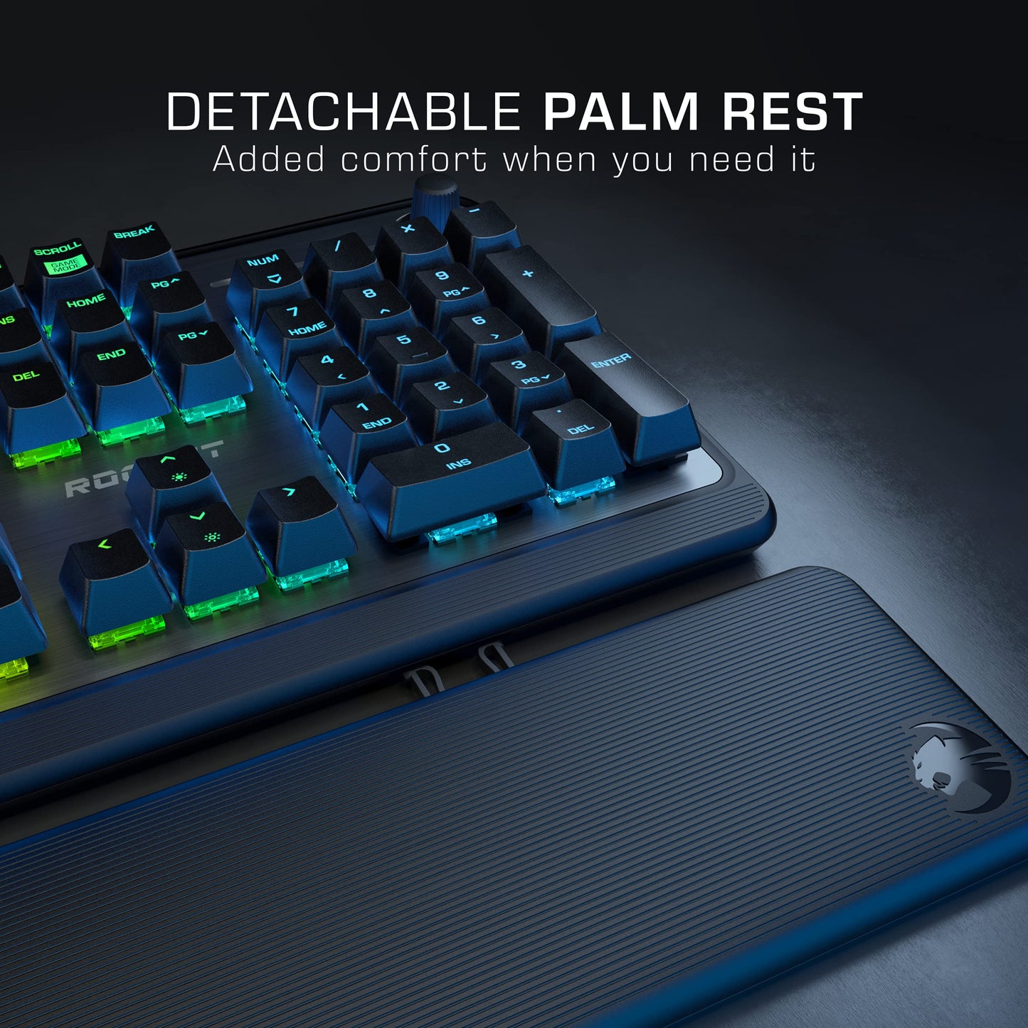 ROCCAT Pyro Mechanical Gaming Keyboard - RGB, Wired, Detachable Wrist Rest, Linear Red Switches, Black, Model ROC-12-622