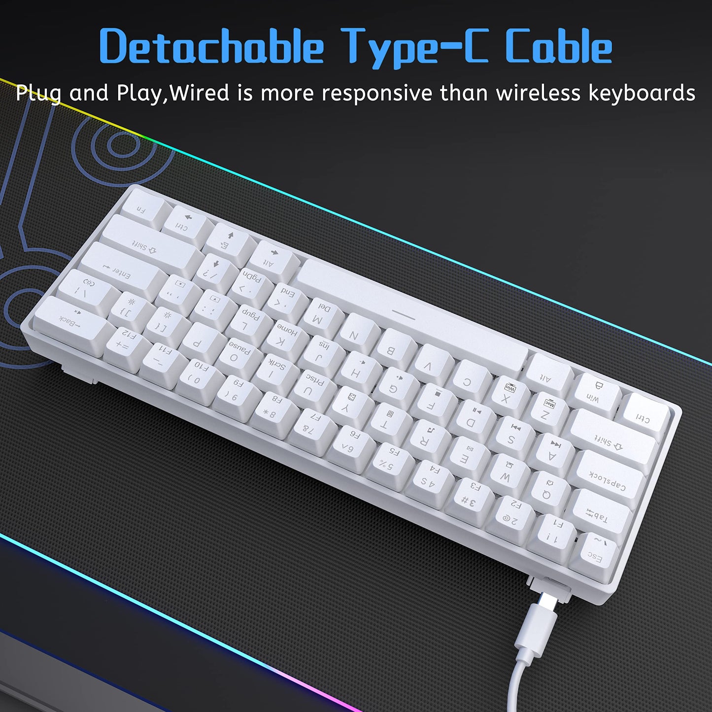 DIERYA DK61se 60% Wired Mechanical Keyboard with Red Switches, LED Backlit, Compact 61 Keys, White Color for Gaming and Typing