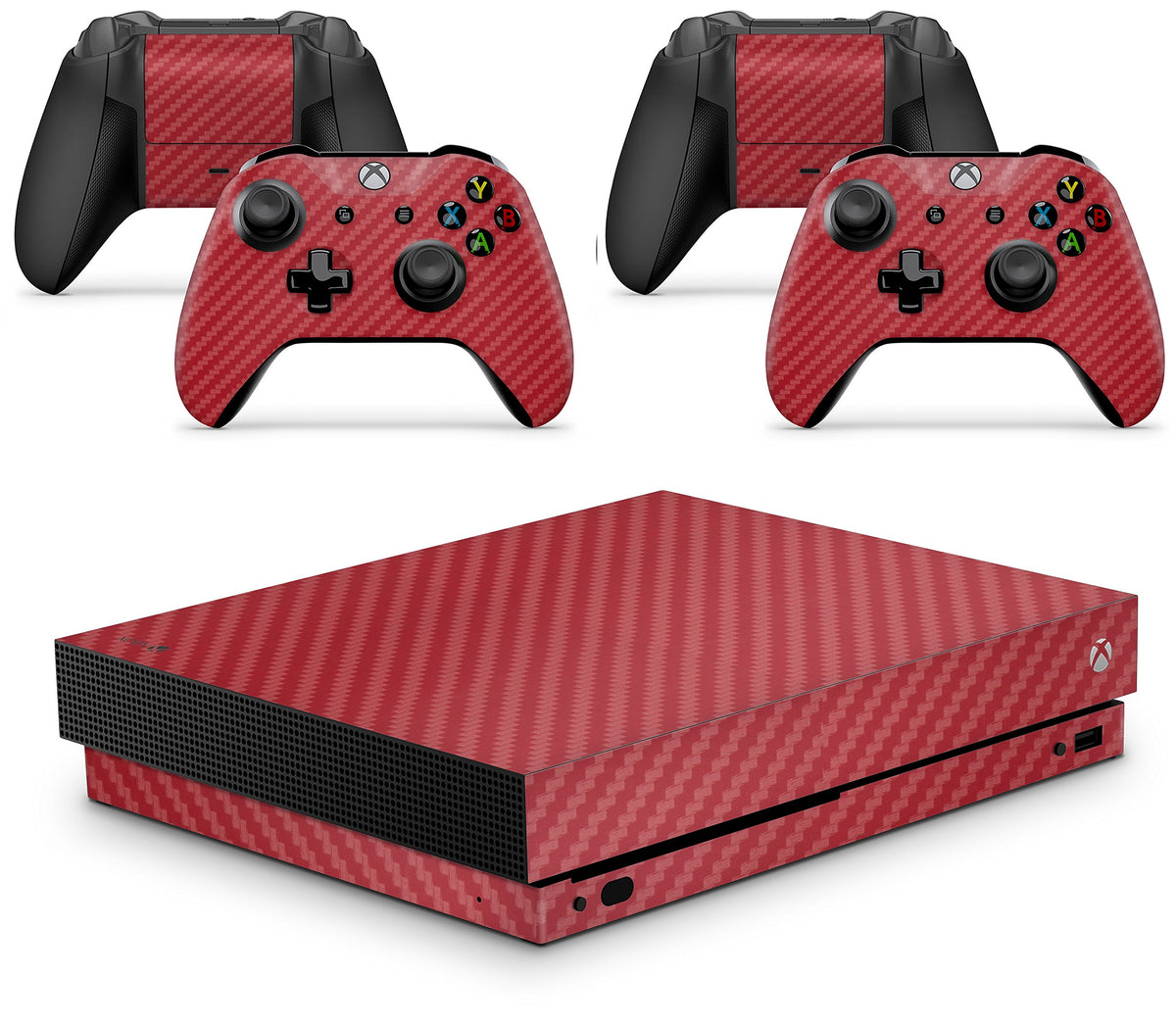 Xbox ONE X Carbon Red Console Skin Decal Sticker + 2 Controller Skins