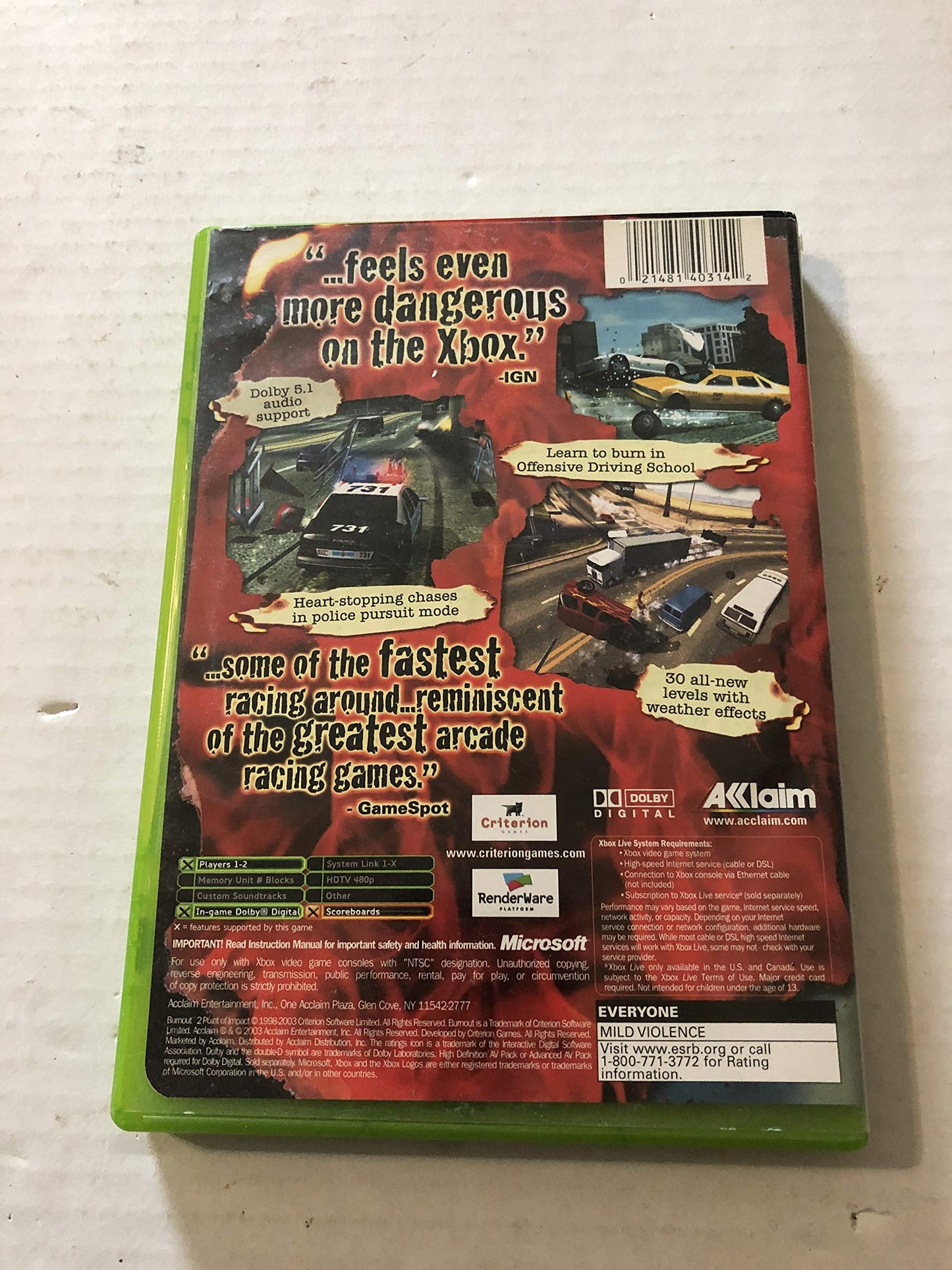 Acclaim Burnout 2: Point of Impact Developer's Cut - Xbox Game