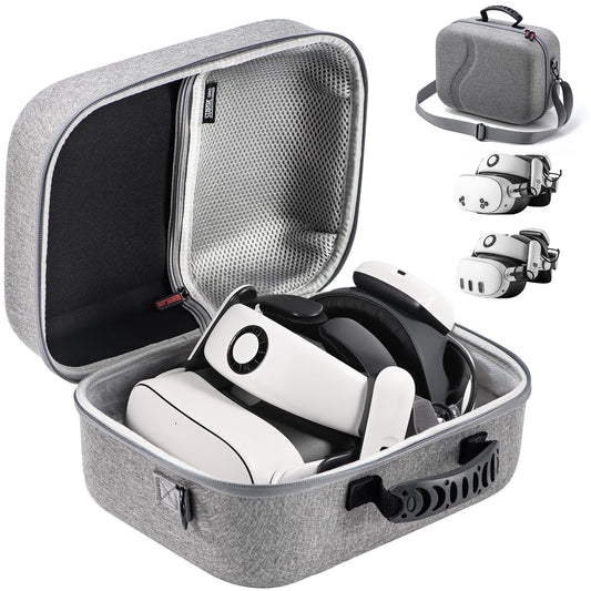 Large Carrying Case for Meta Quest 3S/3  Hard Tpartyl Case for BOBOVR S3 Pro/Kiwi Design Battery Head Strap  Controllers and Accessories  Portable Bag for Oculus  Gray