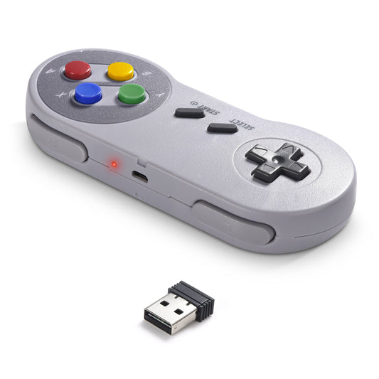 iNNEXT 2.4 GHz Wireless USB SNES Controller for PC/MAC/Linux - Rechargeable, Multicolored Keys, Plug & Play for Retro Gaming