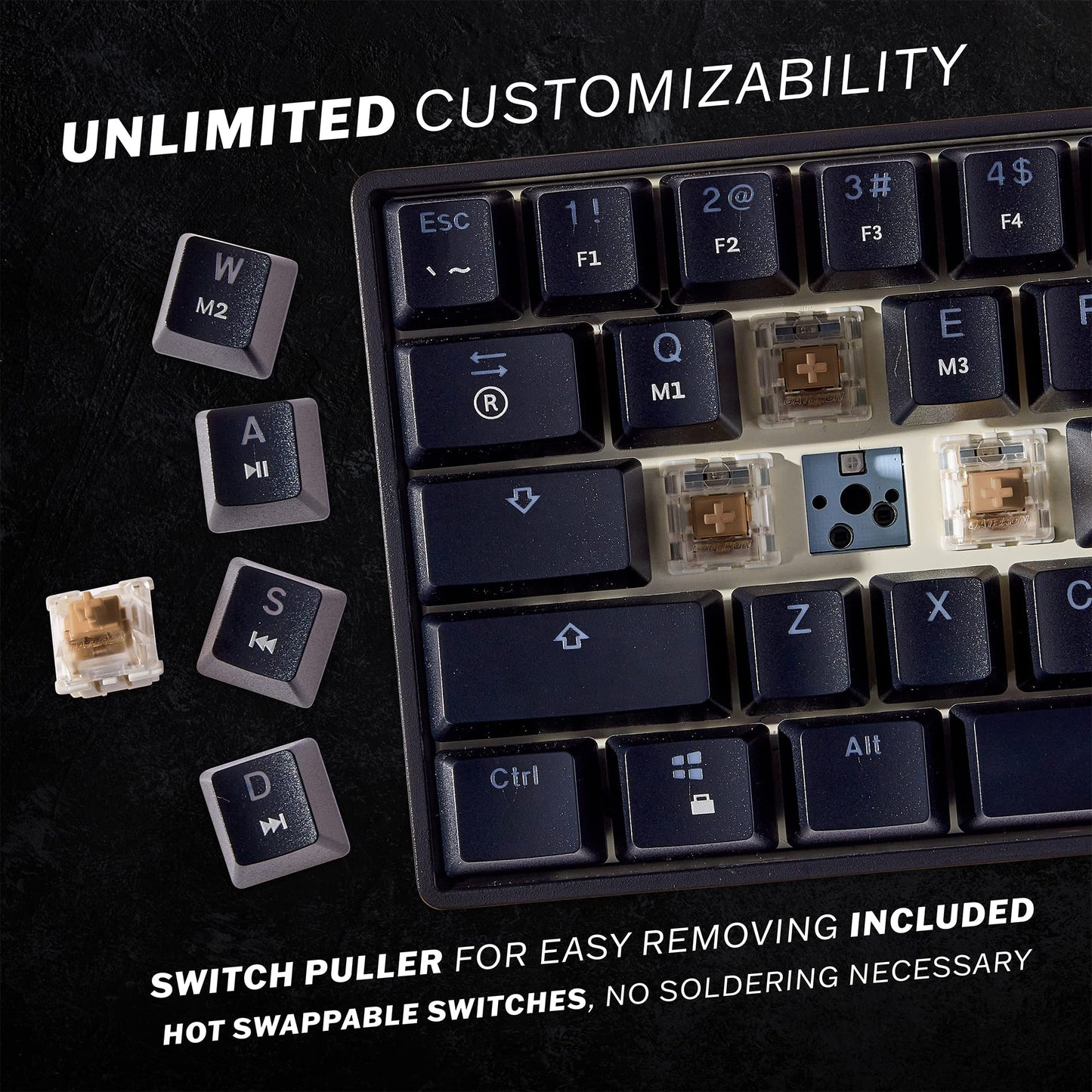 HK GAMING GK61 Mechanical Gaming Keyboard - 61 Keys RGB Backlit, Gateron Optical Black, Wired, Black for PC/Mac Gamers