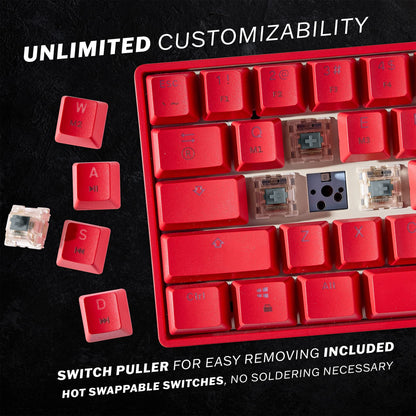 HK GAMING GK61s Mechanical Gaming Keyboard - 61 Keys, RGB Backlit, Wired, Gateron Red, Red Color, Ideal for PC/Mac Gamers