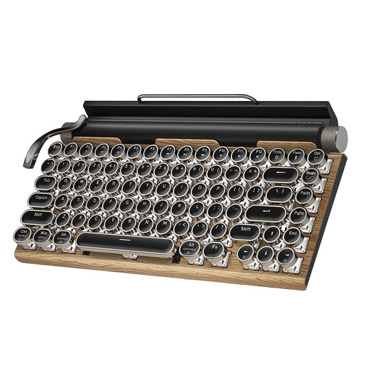 Retro Typewriter Keyboard Wireless Mechanical Keyboard  83-Key Blue Switches Bluetooth 5.0 Vintage Punk Round Keycap  14 Modes LED Backlight  Type-C  Compatible with PC/Laptop/Mac/Pad/Phone  Wood