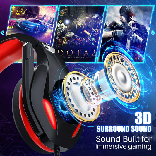 Stynice Butflake Gaming Headset - Wired, Noise Cancelling Mic, LED Light, Lightweight, Red, Model GH-2 for PC, PS4, Xbox One, Laptop