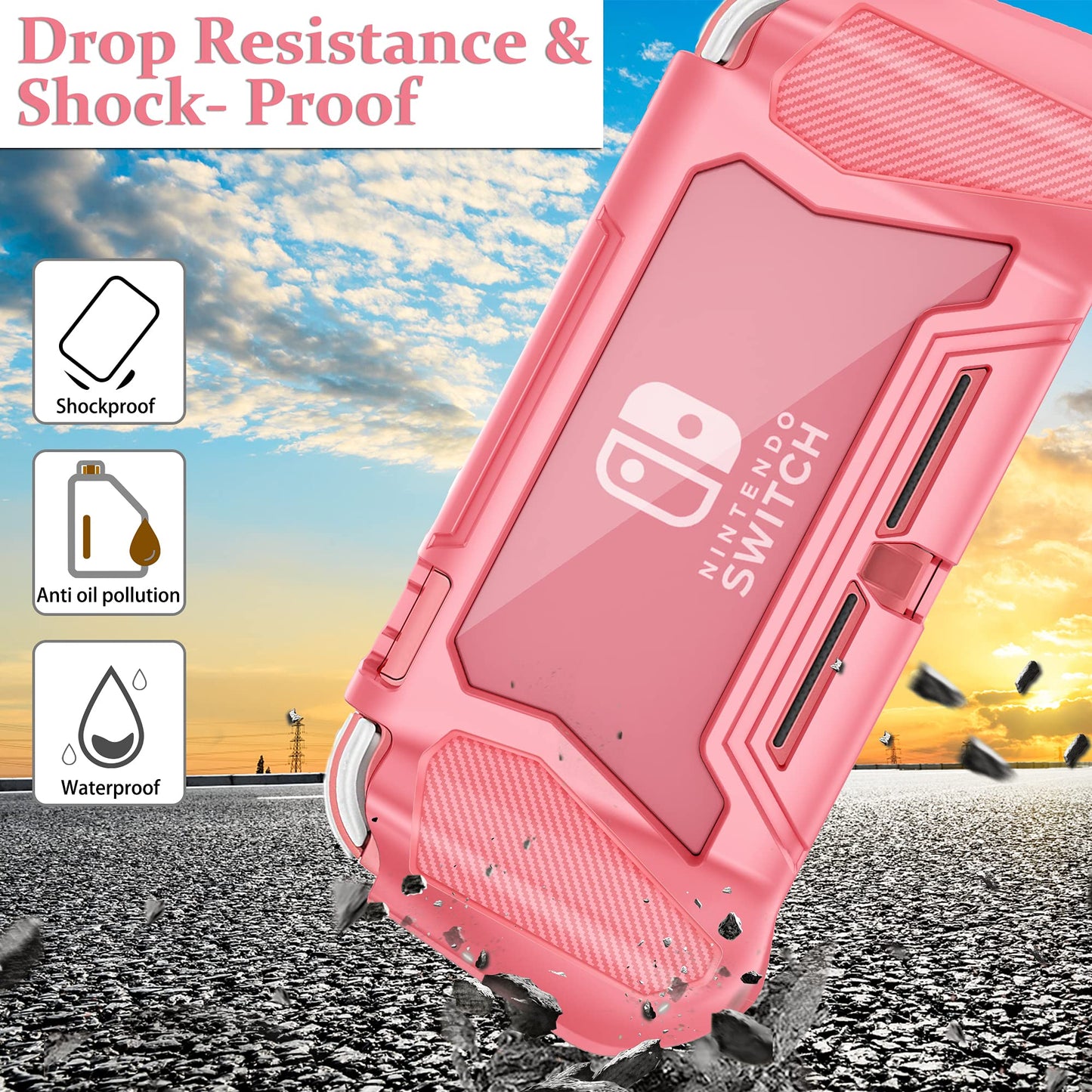 Kailfee Protective Case for Nintendo Switch Lite, TPU Shock-Absorption, Anti-Scratch, Yellow with Built-in Screen Protector & Thumb Grip Caps