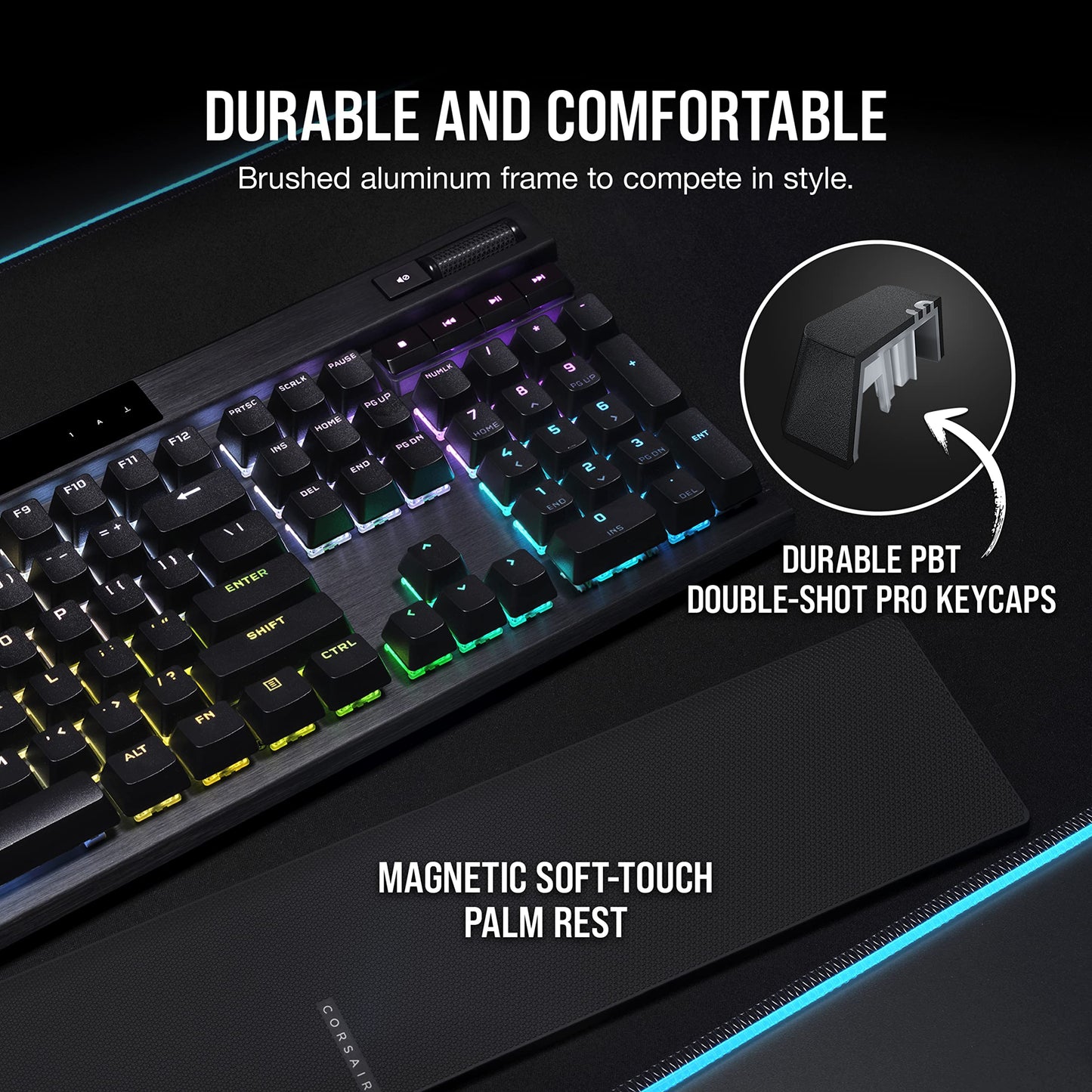 Corsair K70 RGB PRO Mechanical Gaming Keyboard - CHERRY MX Speed, 8,000Hz, Black, PBT Keycaps, Soft-Touch Palm Rest