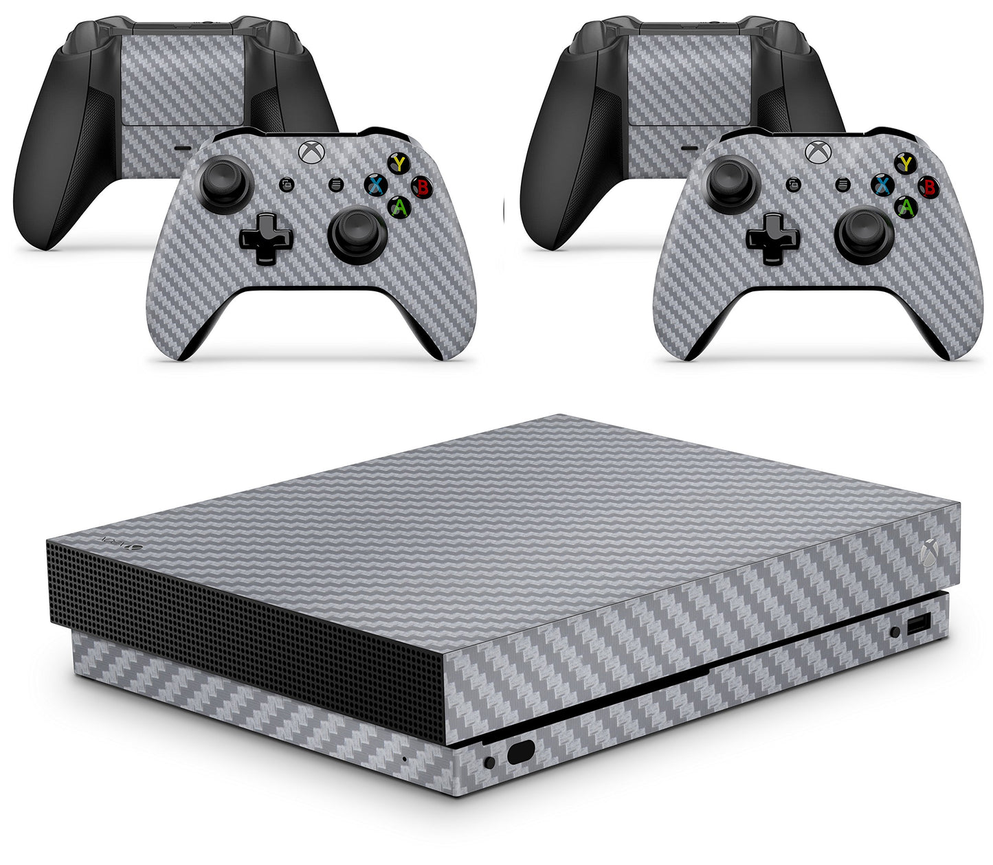 Xbox ONE X Carbon Silver Console Skin Decal Sticker + 2 Controller Skins