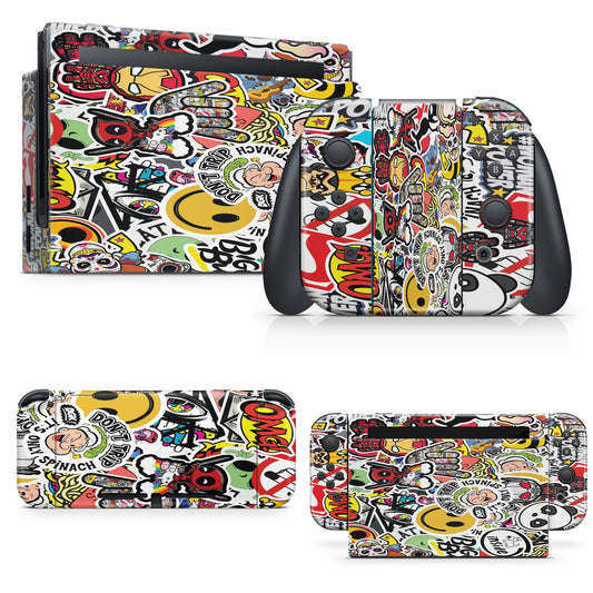 giZmoZ n gadgetZ STICKERBOMB Skin Decal for Nintendo Switch + 1 Controller, Vinyl Sticker, Model GNG-Switch-BOMB-SKINS