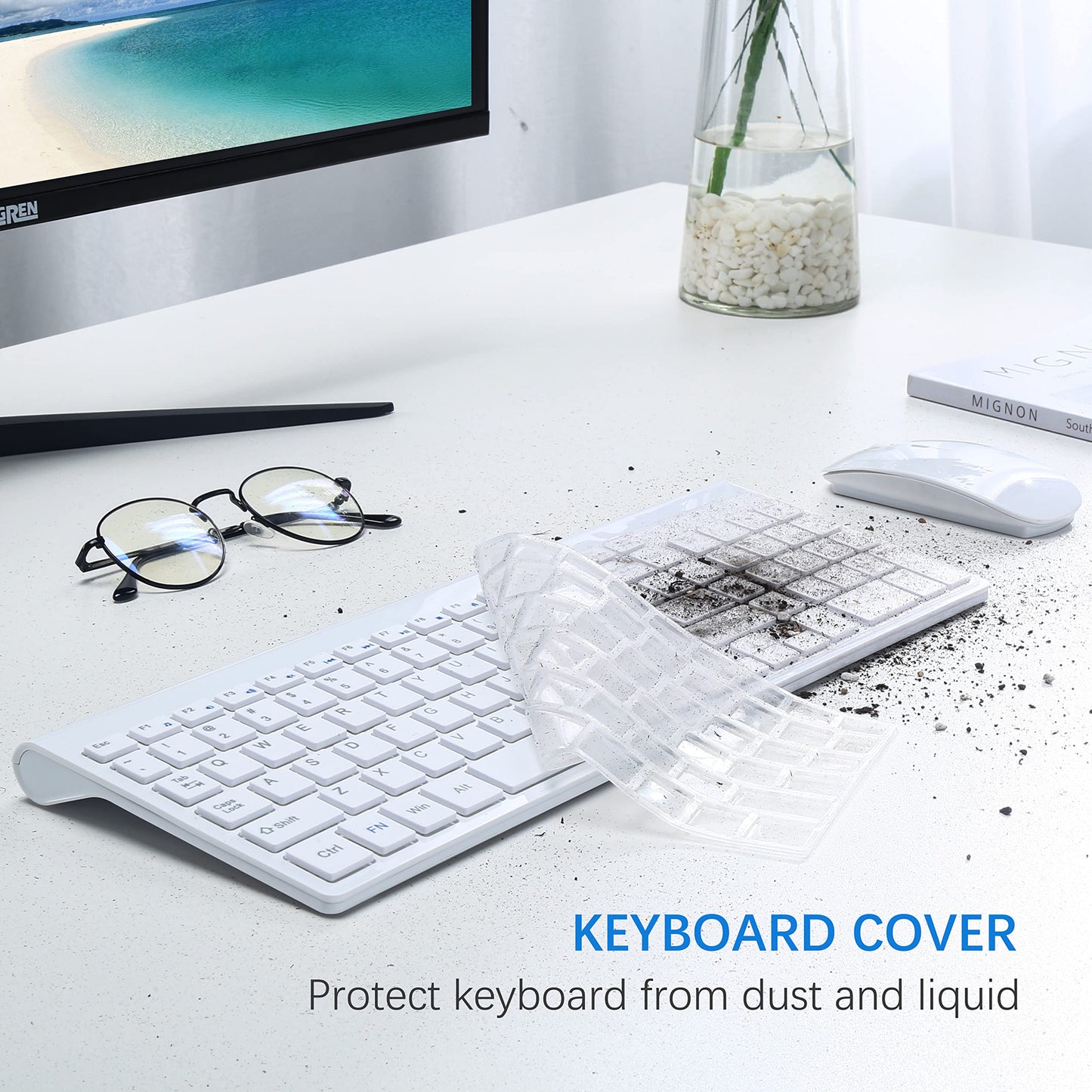 TopMate Wireless Keyboard and Mouse Combo, Ultra Slim, 2.4G Silent, 2400DPI, White, Model KM9000, Batteries Included for PC/Laptop/Mac