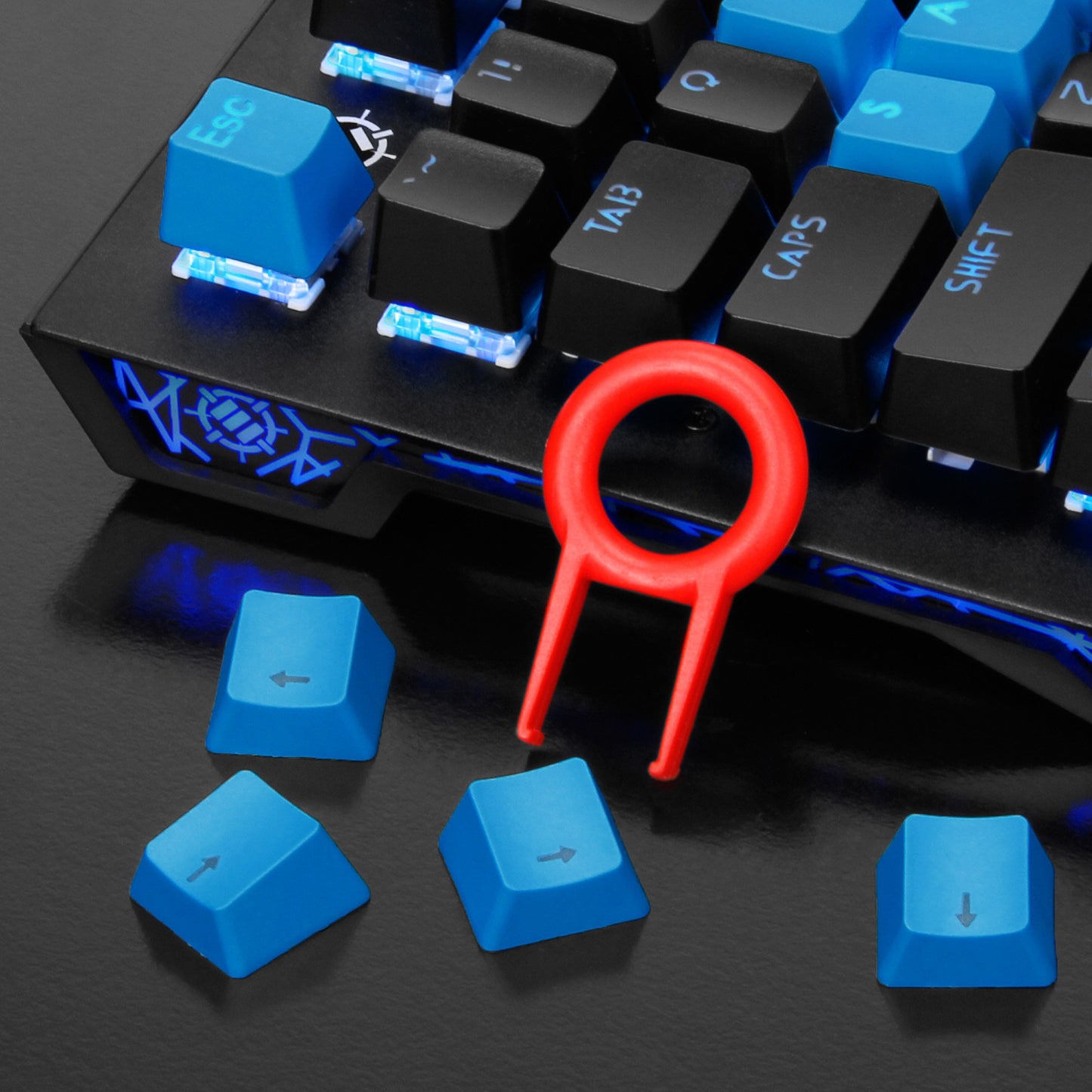 ENHANCE PBT Keycaps Set - Doubleshot Blue Key Caps for Gaming Keyboard - Compatible with Mechanical Switches - Includes Keycap Puller & Brush