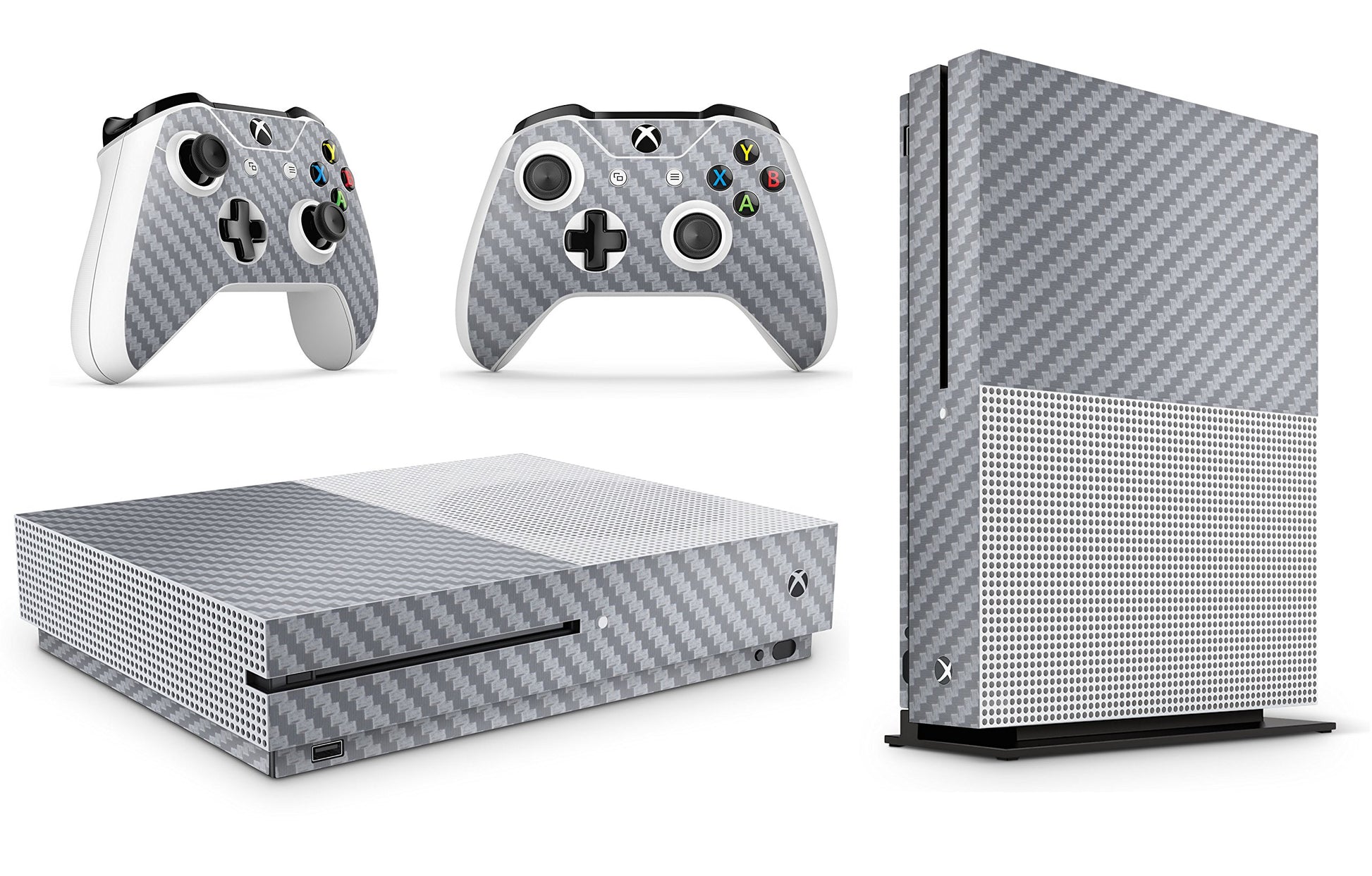 giZmoZ n gadgetZ Skin Decal Sticker for Xbox One S - Carbon Silver Console & 2 Controller Skins