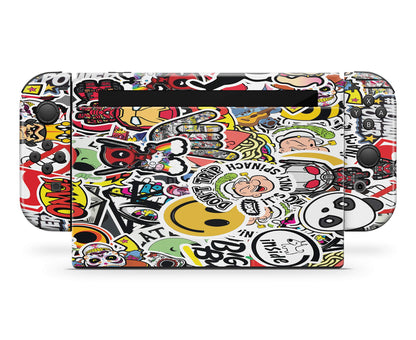 giZmoZ n gadgetZ STICKERBOMB Skin Decal for Nintendo Switch + 1 Controller, Vinyl Sticker, Model GNG-Switch-BOMB-SKINS