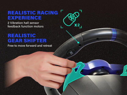 megacom MEGAMAX WHEEL M111 Racing Steering Wheel 270/900° - 10" with Paddle Shifter & 6-Speed Shifter, Multi-Platform for PC, P4