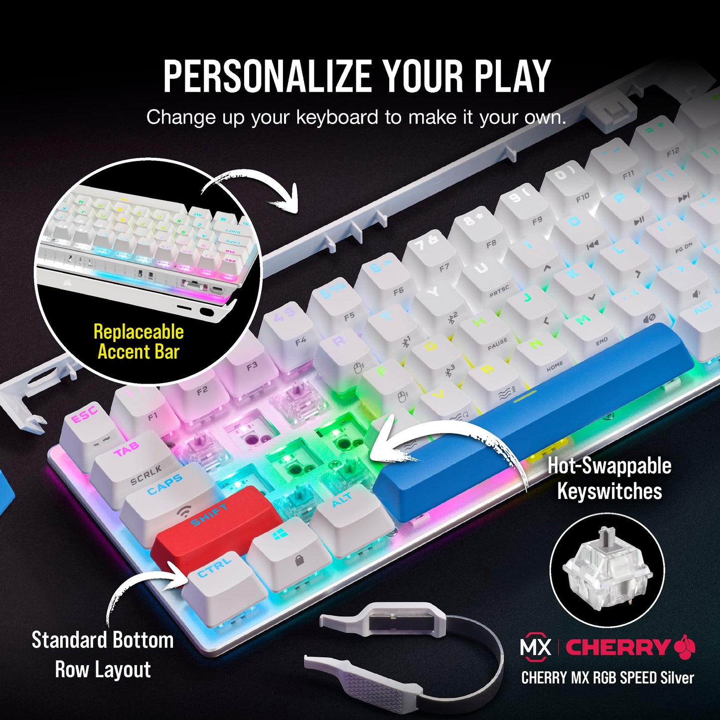 Corsair K70 PRO MINI Wireless Gaming Keyboard - Cherry MX Speed, 60% Layout, RGB, Aluminum Frame, White, Model CH-9189114-NA