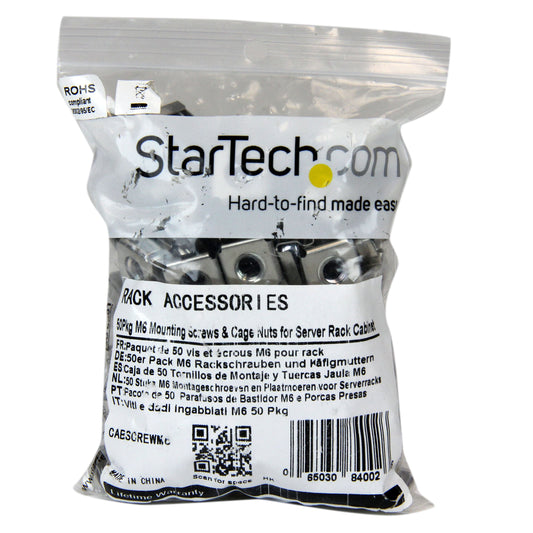 StarTech M6 Cage Nuts and Screws, Stainless Steel, One Size, Silver, Model 2902483