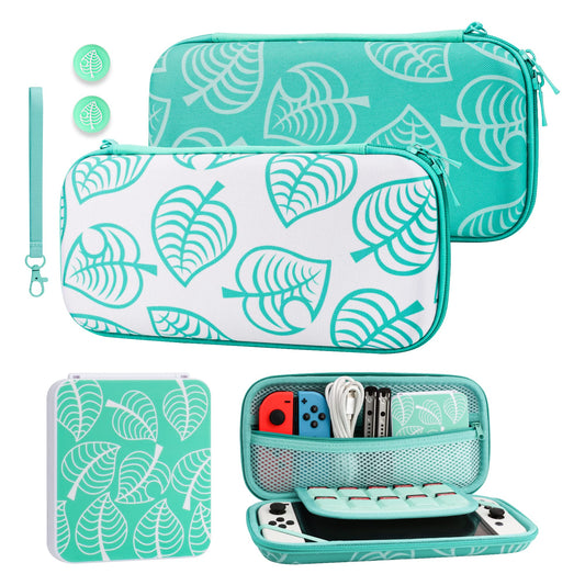 GLDRAM Green Carrying Case Bundle for Nintendo Switch and OLED Model  Switch Travel Protector with Strap  Game Card Holder  Thumb Caps
