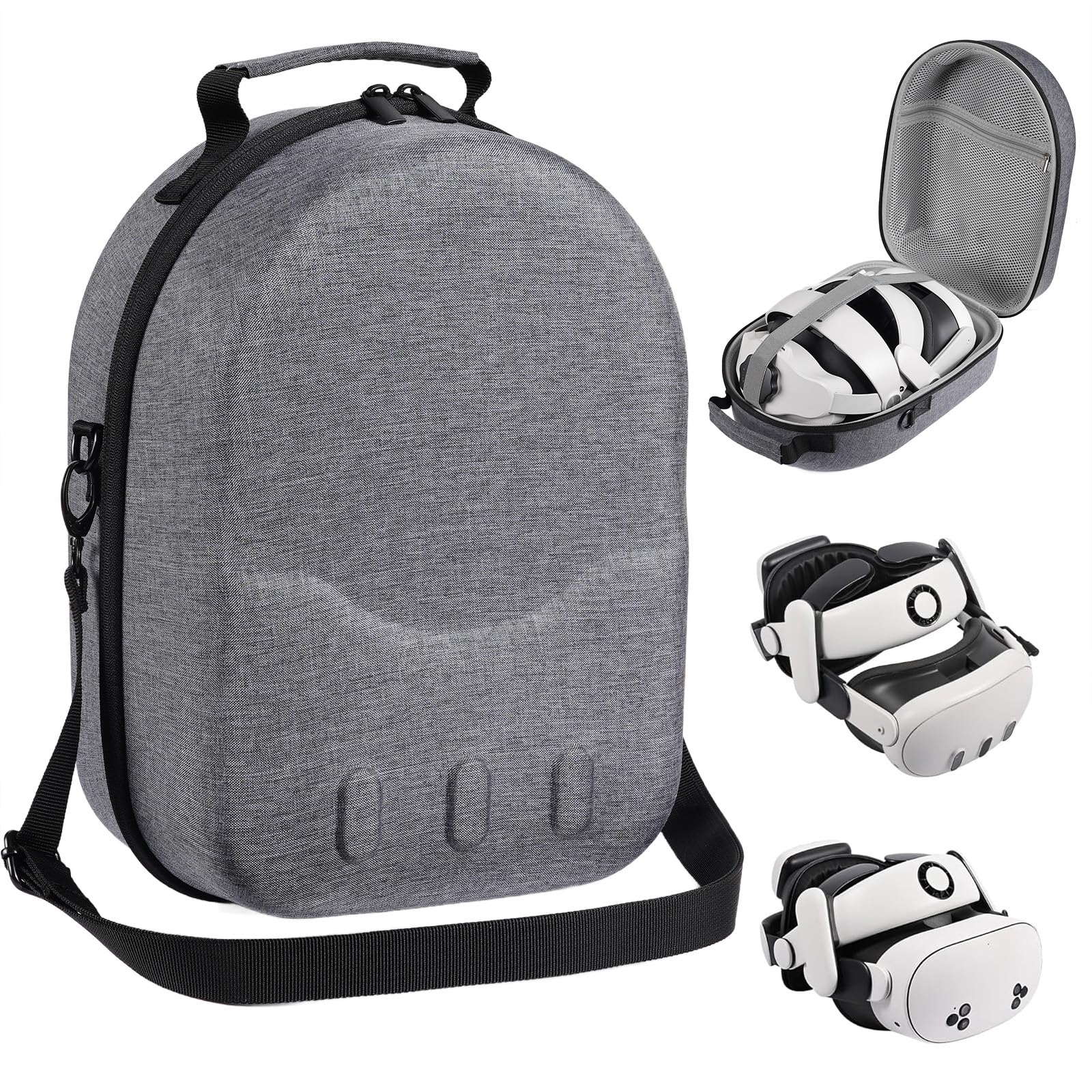 Large size Case for Meta Quest 3/3S  Compatible with Meta Quest 3/3S VR Headset  Controller Grips  Compatible with Battery Elite Strap  controllers and accessories Hard-shell travel storage case-Grey