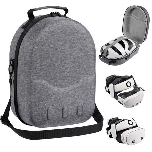 Large size Case for Meta Quest 3/3S  Compatible with Meta Quest 3/3S VR Headset  Controller Grips  Compatible with Battery Elite Strap  controllers and accessories Hard-shell travel storage case-Grey