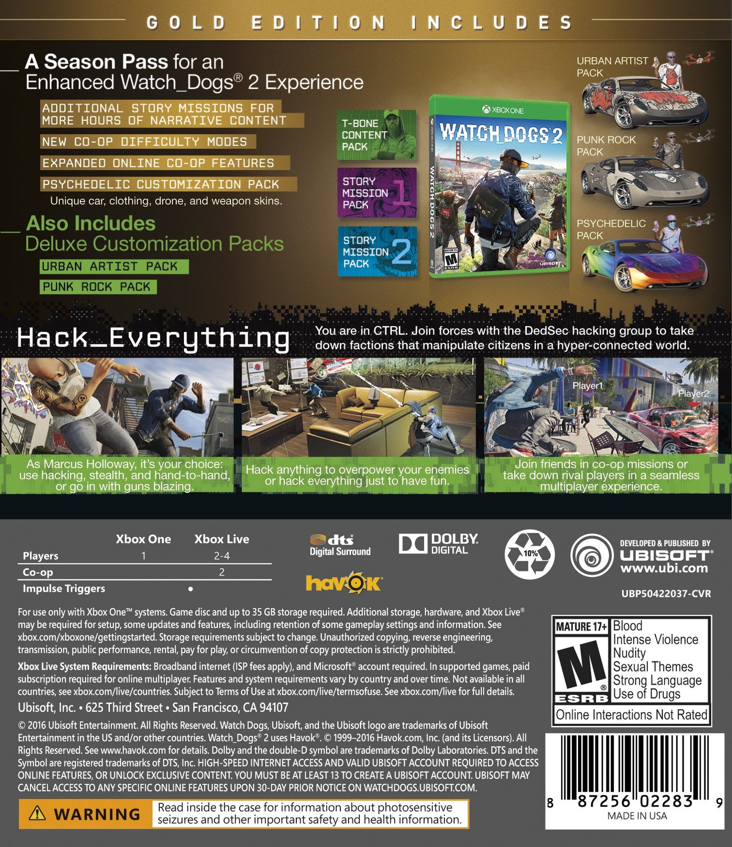 Ubisoft Watch Dogs 2: Gold Edition - Xbox One with Extra Content & Season Pass