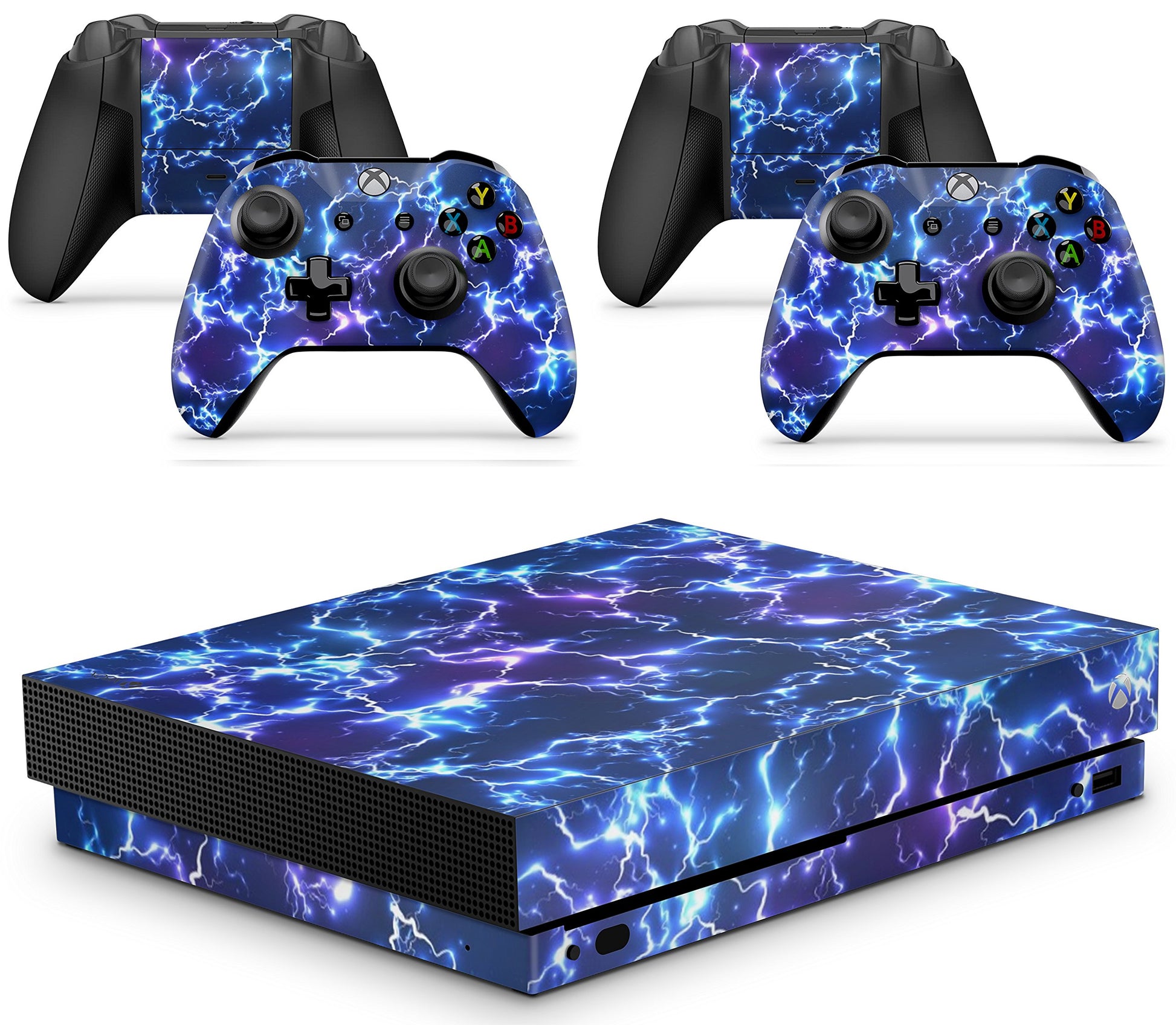 Xbox ONE X Electric Storm Console Skin Decal Sticker + 2 x Controller Skins &