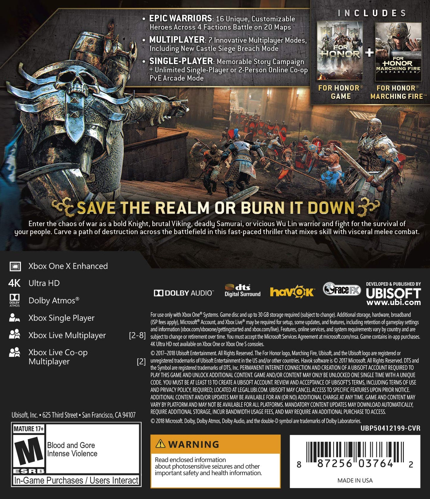 Ubisoft For Honor Marching Fire Edition - Xbox One Standard Edition, Model UBP50412199