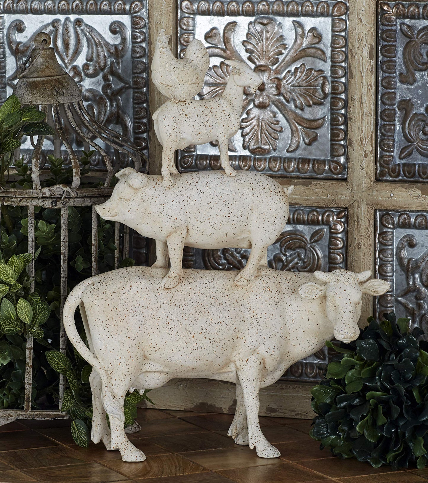 Deco 79 Farm Animals Decorative Sculpture, Cream Polystone Accent Figurine, 14" x 4" x 18", Model 38230