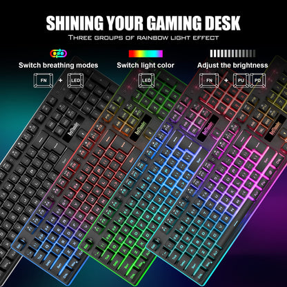 RedThunder K10 Wireless Gaming Keyboard & Mouse Combo, LED Backlit, Rechargeable 3800mAh Battery, Anti-ghosting, Black