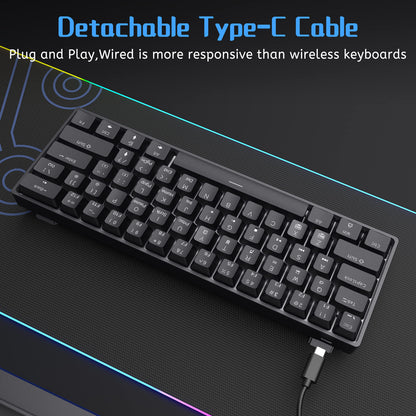 DIERYA DK61se 60% Mechanical Keyboard, Wired Gaming Keyboard, Red Switches, LED Backlit, Compact Mini, Black