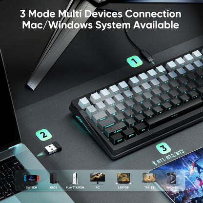 RedThunder K95 Wireless Mechanical Keyboard - TFT Screen, RGB Backlit, Gasket Hot-Swap, Gradient Gray, Pre-lubed Linear Switches