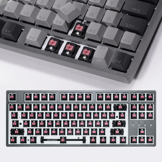 DURGOD K320 TKL Mechanical Keyboard | 87 Keys | Cherry Silent Red | USB C Wired | Grey Backlit | Doubleshot PBT Keycaps