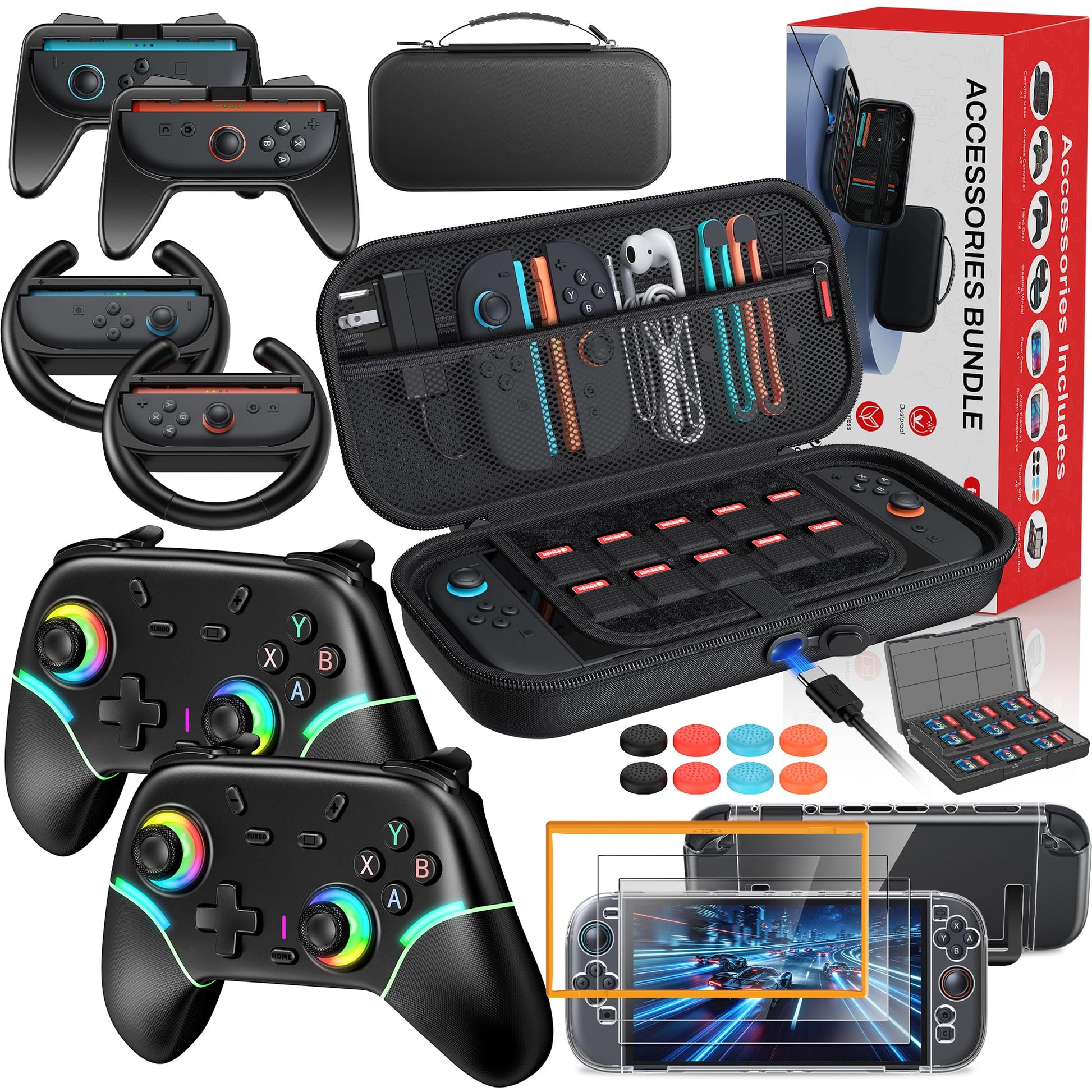 Auarte [Charge Inside] Switch 2 Carrying Case for Nintendo Switch 2 Console 2025 / Switch Original/Switch OLED  Slim Travel Carry Case for Switch 2 Accessories with 10 Game Card Storage (Black  for Switch 2  Controller Bundle 22 in 1 Set)