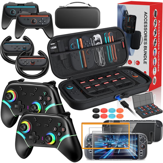 Auarte [Charge Inside] Switch 2 Carrying Case for Nintendo Switch 2 Console 2025 / Switch Original/Switch OLED  Slim Travel Carry Case for Switch 2 Accessories with 10 Game Card Storage (Black  for Switch 2  Controller Bundle 22 in 1 Set)