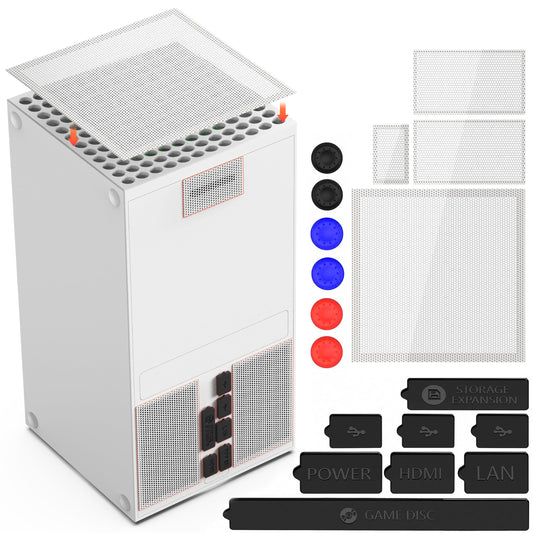GAMSURFING Dust Filter for Xbox Series X Console- 8 Silicone Plugs and 4 PVC Meshs Set  Anti-Dust Vent Cover Dustproof Case X-Series X Accessories with 6 Thump Grip Caps for Xbox Controllers  White