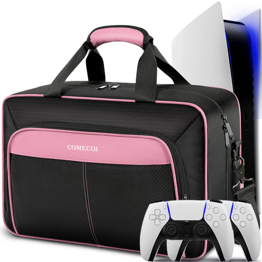 COMECOI PS5 Carrying Case - Large Pink Travel Bag for Console, Controllers & Accessories - Model HX0001