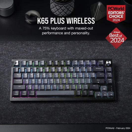 Corsair K65 Plus Wireless RGB Mechanical Keyboard - Compact, Pre-Lubricated MLX Red Switches, PBT Keycaps, Black/Gray