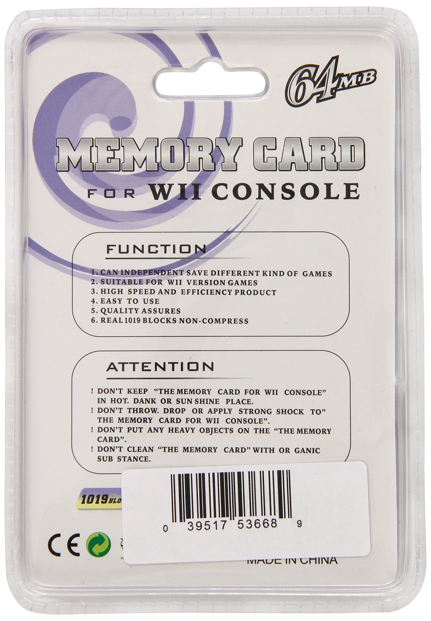 Gen Memory Card for Wii Console - 64 MB (1019 Blocks) - White, Model 666486600105